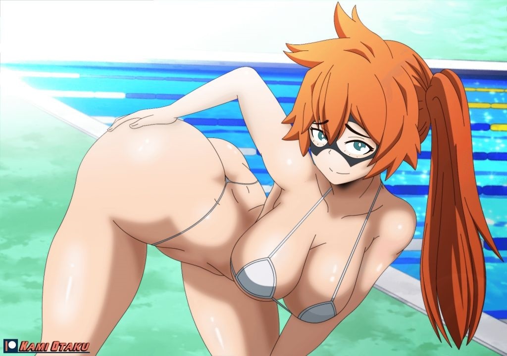 1girls ass bangs bent_over big_ass big_breasts bikini bikini_bottom bikini_bottom_only bikini_top bikini_top_only blunt_bangs cleavage dat_ass domino_mask female female_only green_eyes hand_on_ass hand_on_own_ass huge_ass itsuka_kendou kami_otaku kendou_itsuka large_breasts looking_at_viewer mask my_hero_academia no_legwear orange_hair ponytail pool poolside posing smile standing tied_hair water white_bikini white_bikini_bottom white_bikini_only white_bikini_top