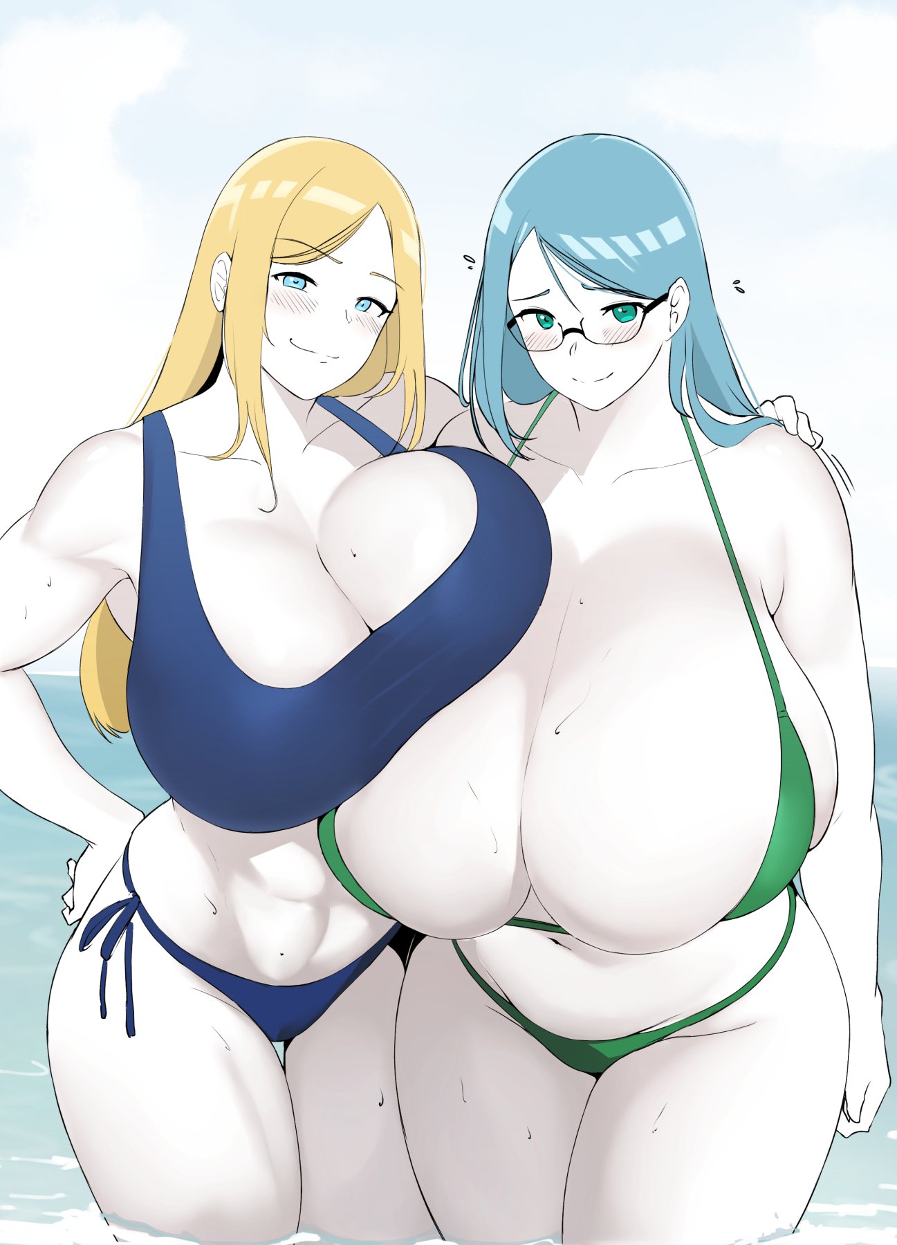 2girls abs big_breasts breasts breasts_bigger_than_head curvy_female daniella_(setawar) huge_breasts looking_at_viewer multiple_girls setawar_(coco) smile smiling_at_viewer thick_thighs voluptuous voluptuous_female