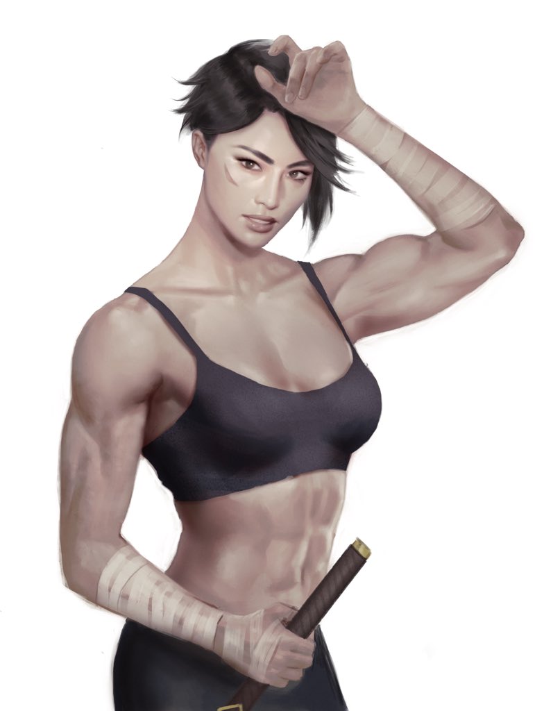 1girls abs arm_wraps atutcha aunt_amaya bandage bra female handwraps looking_at_viewer muscular muscular_female partially_clothed scar short_hair solo solo_female sword tagme the_dragon_prince weapon wraps