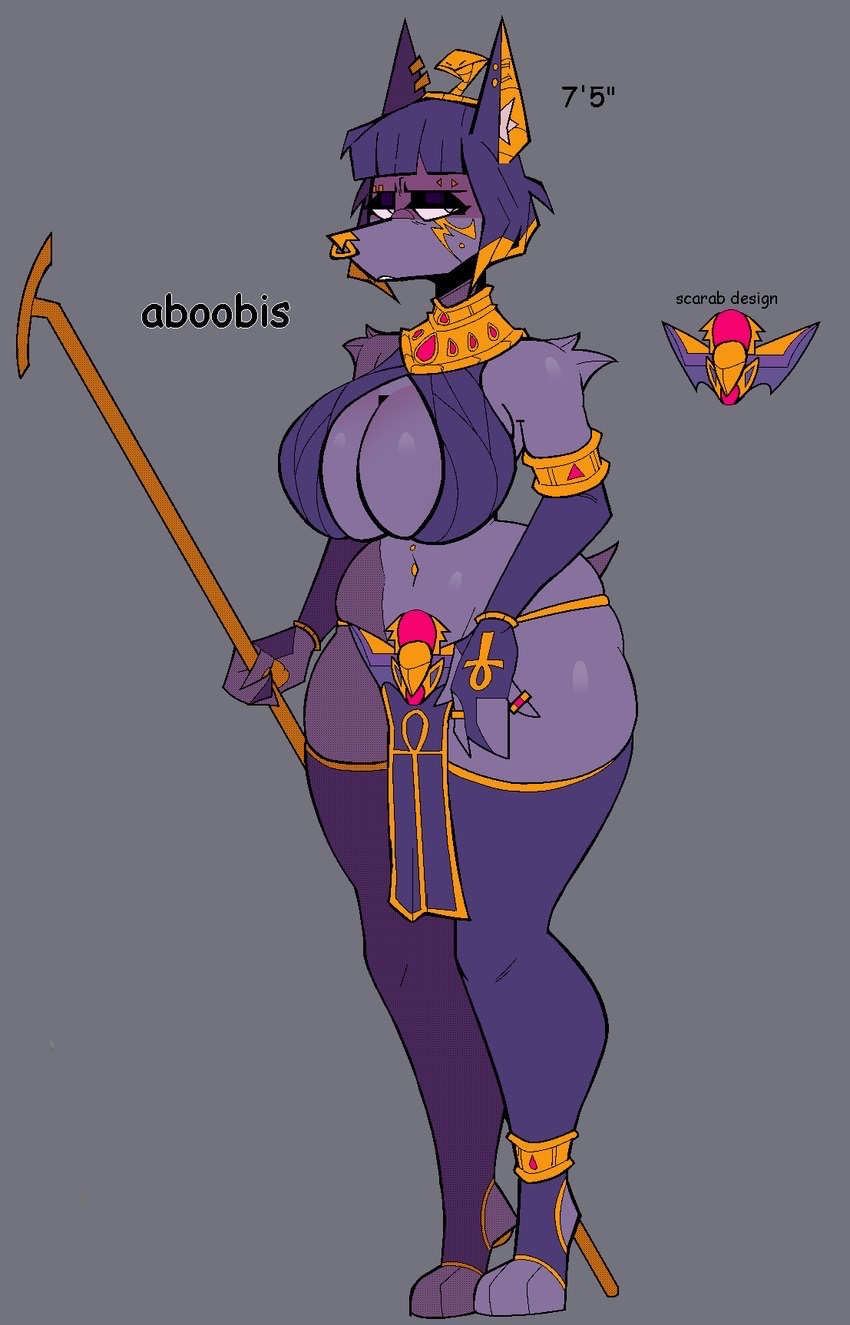 annoyed_expression anubis character_sheet egyptian egyptian_mythology eyeliner eyeshadow face_markings face_piercings furry goddess grey_eyes height_chart large_breasts makeup shoulder_fluff small_tail solo_anthro stirrup_legwear tall_female thick_thighs wide_hips xexeezy