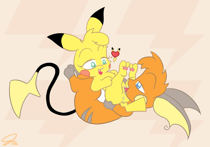 2006 color furry interspecies male male_only multiple_males nintendo no_humans pikachu pokemon pokemon_(species) psyredtails raichu simple_background yaoi