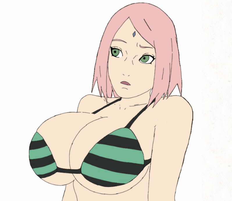 1girls alternate_breast_size big_breasts biggies00 bikini bikini_top boruto:_naruto_next_generations color_edit female female_only green_eyes large_breasts naruto pink_hair sakura_haruno solo