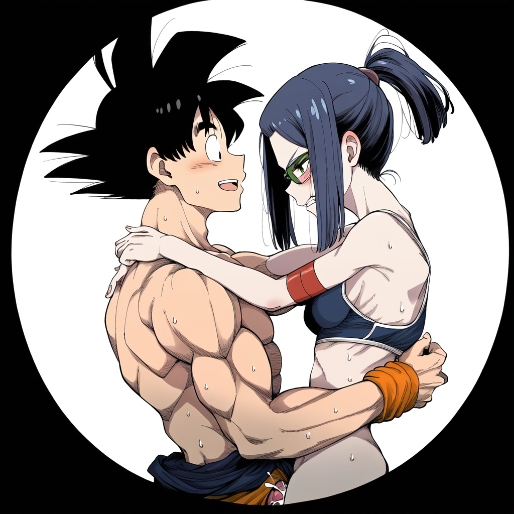 ai_generated blush clothed_sex crossover cum cum_in_pussy darling_in_the_franxx dragon_ball dragon_ball_super dragon_ball_z dreson ikuno_(darling_in_the_franxx) light-skinned_female muscular_male son_goku standing_sex vaginal_penetration vaginal_sex