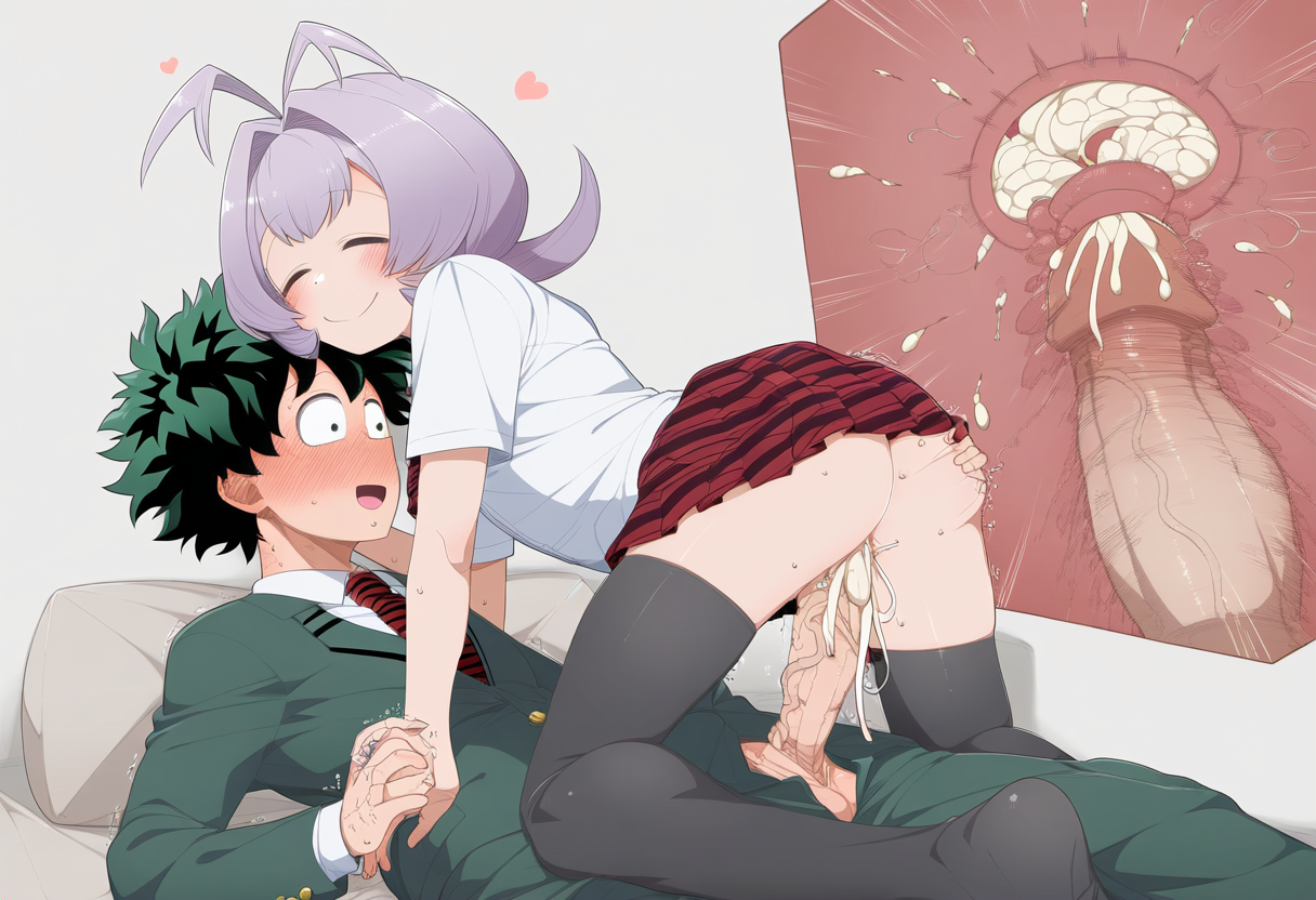 1boy, 1girls, ai generated, androgynous, boku no hero academia, cum, cum in pussy, cum in uterus, cum inside, dreson, female, impregnation, izuku midoriya, komi-san wa komyushou desu, male, my hero academia, osana najimi, pussy, vaginal penetration, vaginal sex