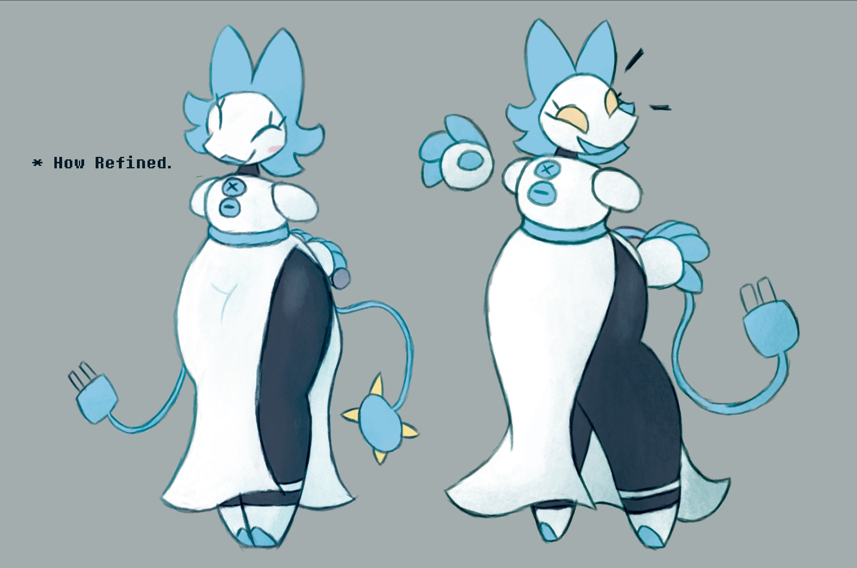 1girls, 2d, anthro, big breasts, bowties8glasses, breasts, deltarune, english text, female, female only, humanoid, robot, robot girl, robot humanoid, solo, tagme, talking, tasque manager (deltarune), text, thick thighs, undertale, undertale (series), wide hips