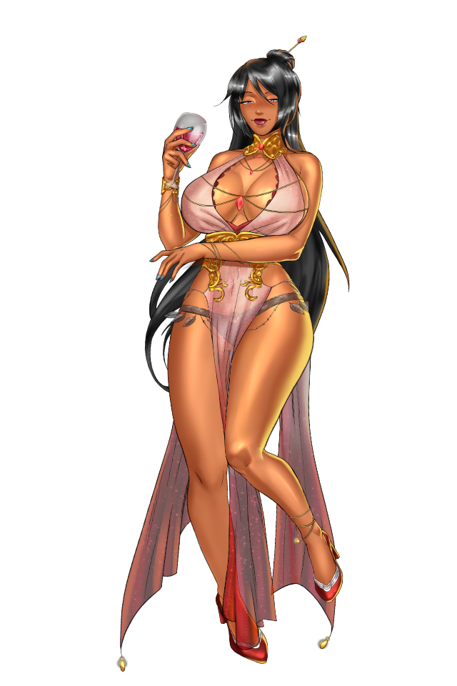 big_breasts dress female harem_heroes hentai_heroes hentai_heroes_character large_breasts long_hair long_legs looking_at_viewer nutaku png ponytail salem_(hentai_heroes) tan_skin thighs tight_clothing transparent_background