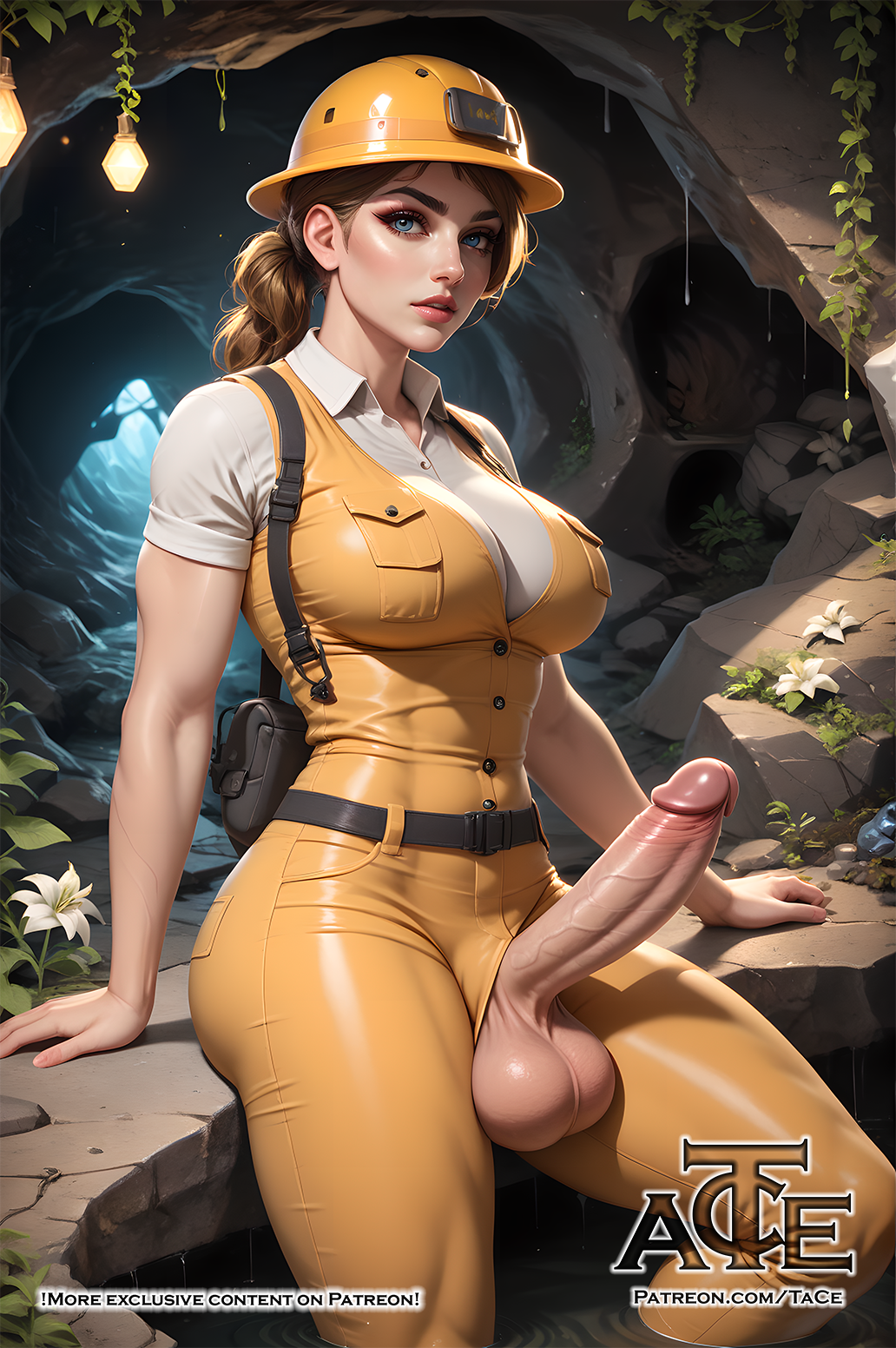 1futa, abs, ai generated, balls, big balls, big breasts, breasts, curvy, dickgirl, erect penis, erection, futa only, futa sans pussy, futanari, hard hat, huge cock, intersex, looking at viewer, nipples, nude, penis, perfect body, ready to fuck, small waist, smile, solo, taceee, tan skin, testicles