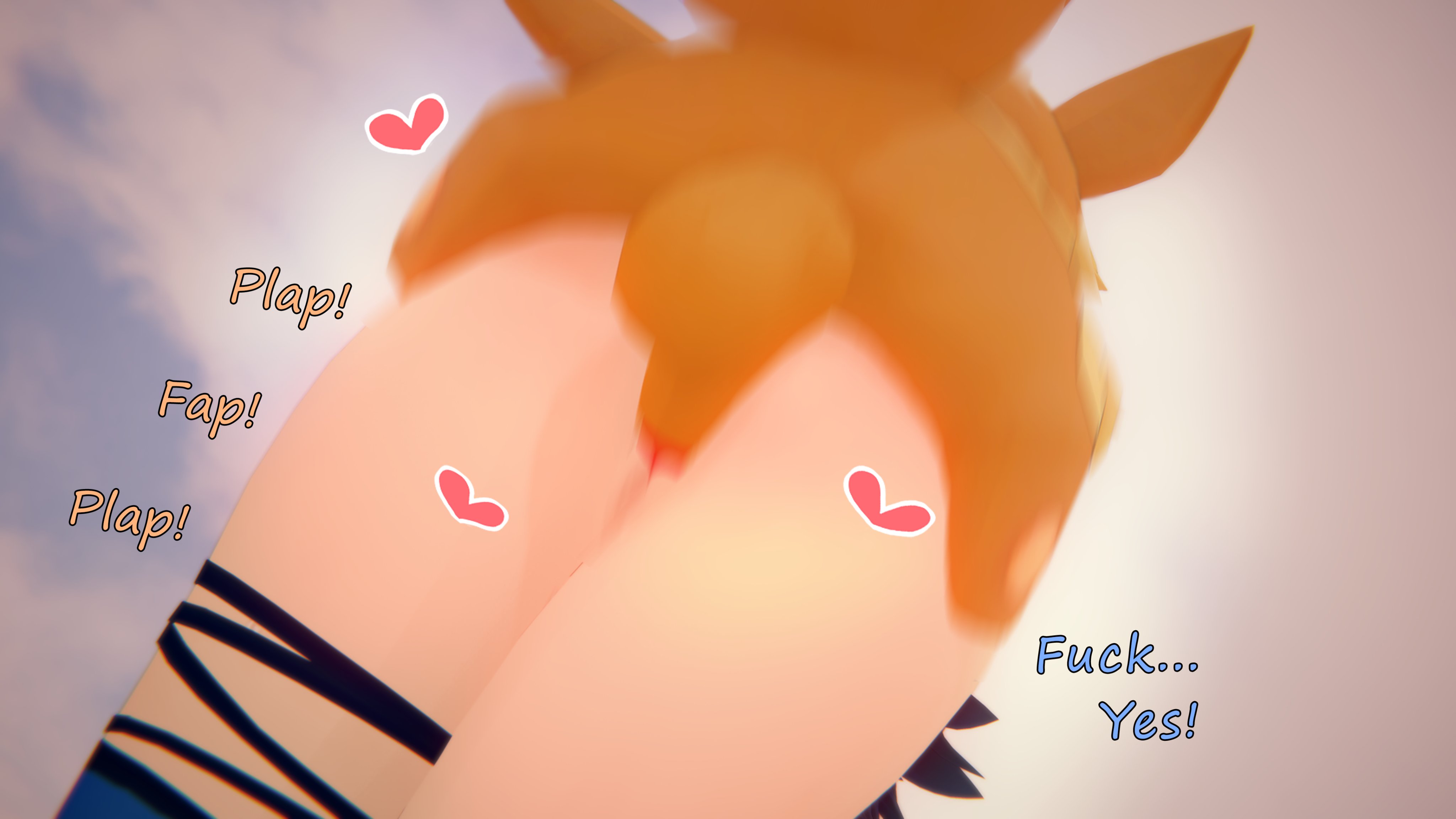 1boy, 1girls, collar, eevee, female, from behind, indie virtual youtuber, male, male eevee, namelessjuno, pokemon, pokemon (species), pokephilia, raccoon girl, rear view, sex, snuffy, text, virtual youtuber, vtuber, zoophilia