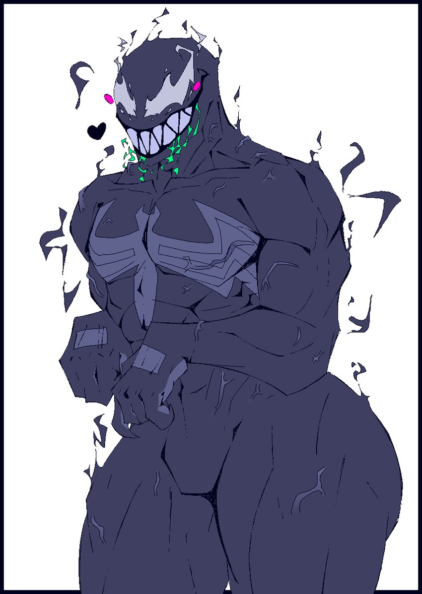 blank_background bulge curvy_male green_saliva large_ass marvel muscular_male sharp_teeth smiling thick_thighs venom_(marvel) white_background wide_hips xexeezy