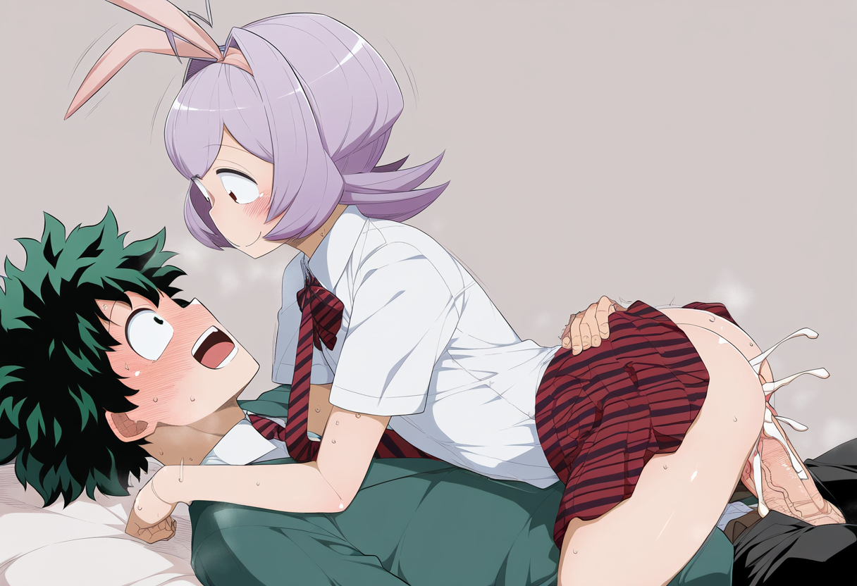 1boy, 1girls, ai generated, androgynous, boku no hero academia, cum, cum in pussy, cum inside, dreson, female, izuku midoriya, komi-san wa komyushou desu, male, my hero academia, osana najimi, pussy