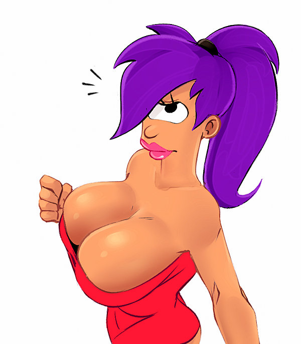 1girls, alternate costume, arms, bare shoulders, black eyes, breasts, cleavage, clenched hand, closed mouth, cyclops, dress, female, female only, futurama, large breasts, lips, lipstick, long hair, looking at viewer, makeup, neck, pink lipstick, ponytail, purple hair, red dress, serious, solo, squidapple, strapless, strapless dress, turanga leela, upper body
