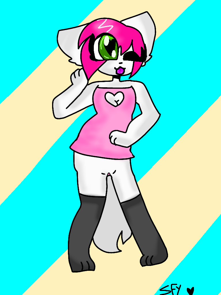 :3 art digital female fox furry hyper_eyes key pink_hair