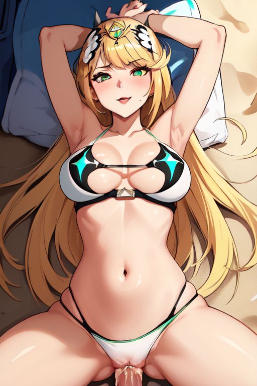 ai_generated beach bikini mythra mythra_(xenoblade) mythrafan65 xenoblade_(series) xenoblade_chronicles_2