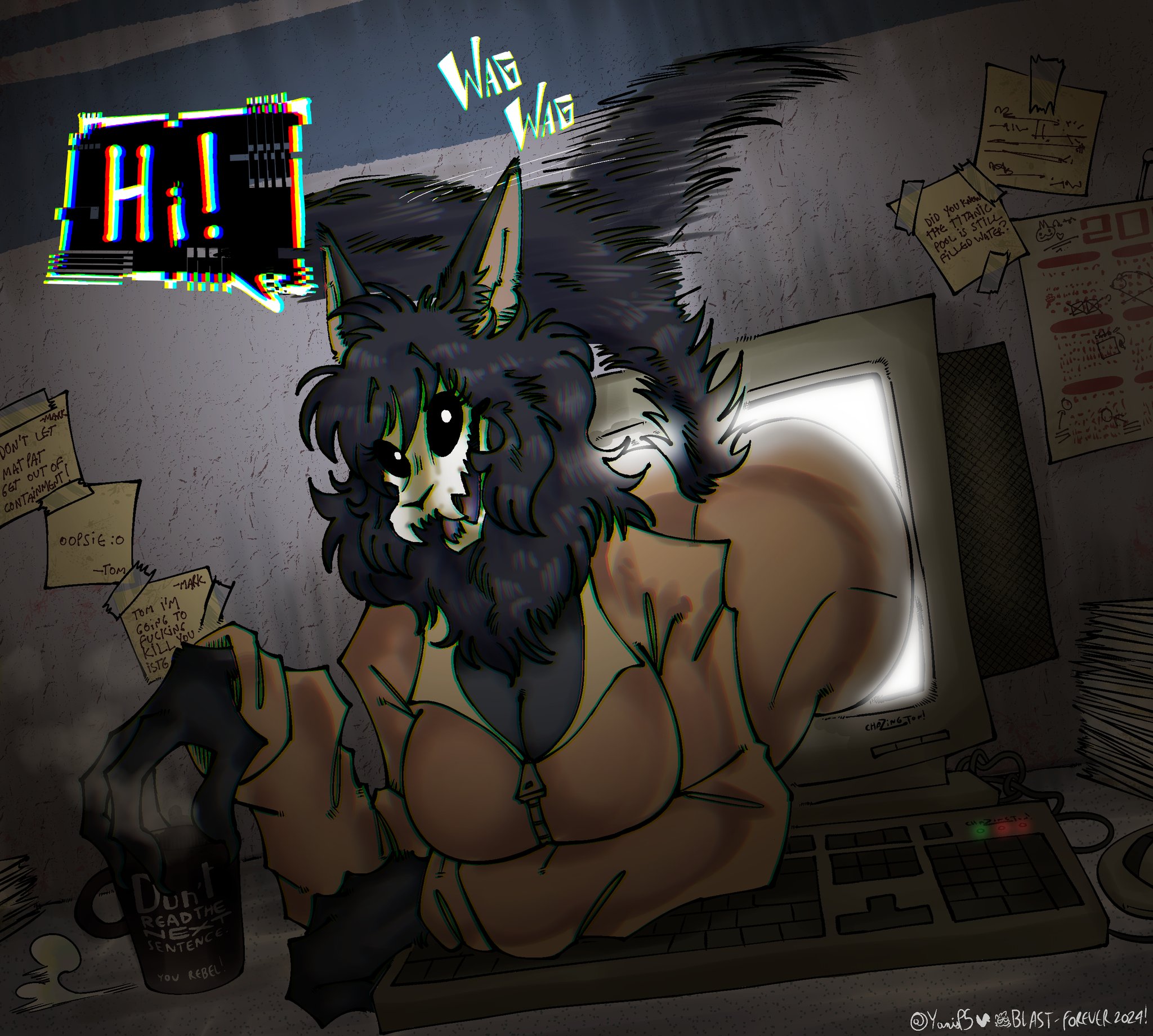 ass, big ass, big breasts, breasts, female, female only, huge breasts, looking at viewer, mal0, malo, scp foundation, scp-1471, scp-1471-a, solo, tail wagging, yanisp5