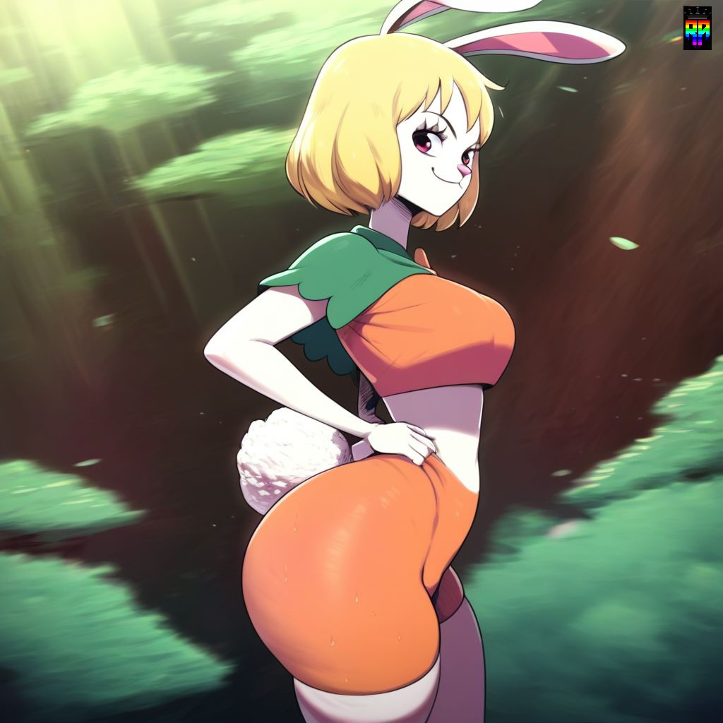 ai_generated anthro big_breasts blonde_hair carrot_(one_piece) d-art_style female female_only furry one_piece orange_shorts repartz small_waist thick_thighs white_fur