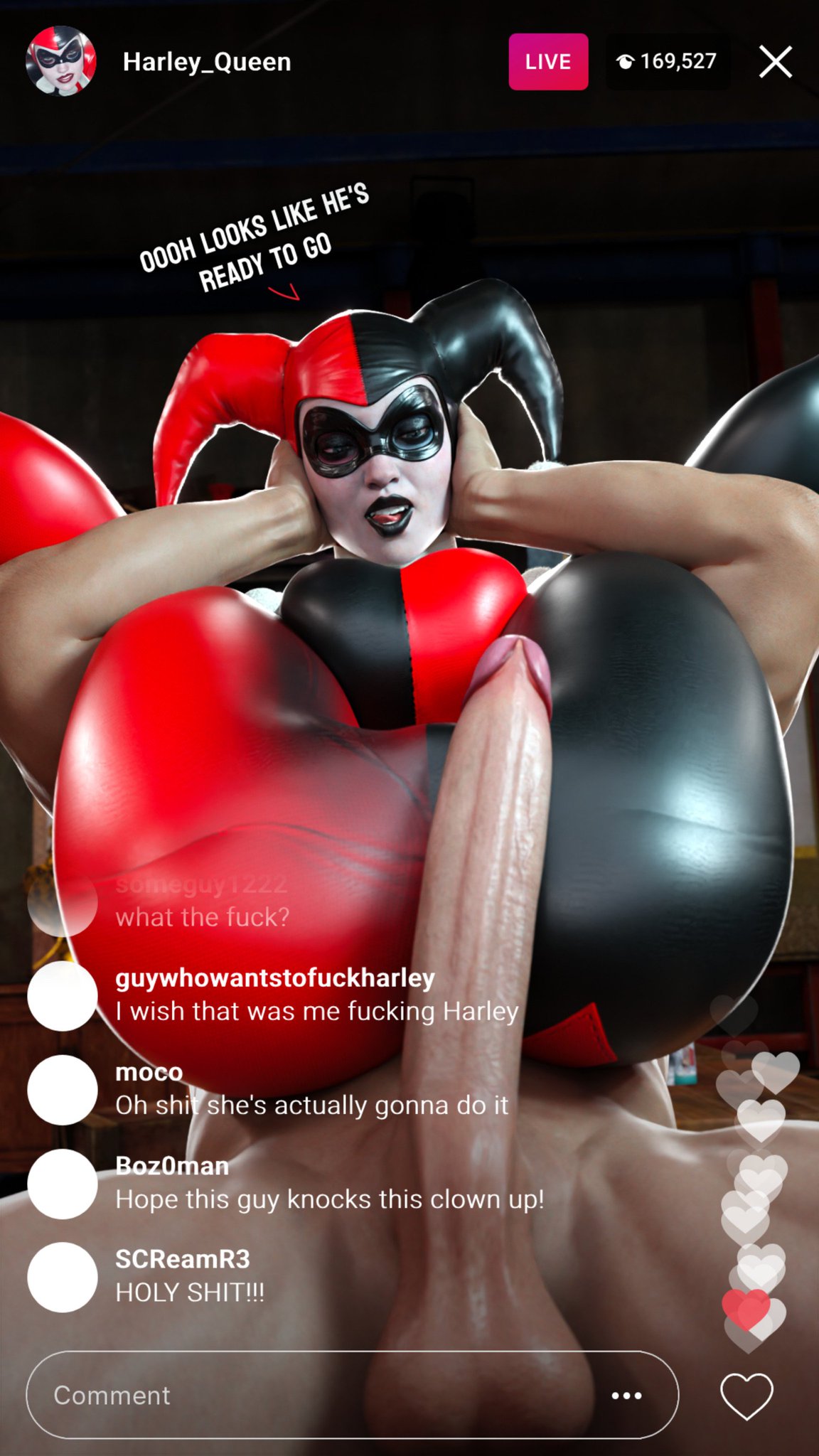 1boy, 1girls, 3d, ass, batman (series), batman: arkham knight, big ass, big breasts, breasts, bust, busty, clown, clown girl, completely naked, completely nude, curvaceous, curvy, curvy figure, dc, dc comics, female, female focus, female/male, full color, fully clothed, harley quinn, harley quinn (classic), harley quinn (injustice), hips, hourglass figure, huge ass, huge breasts, injustice 2, jester, jester cap, jester costume, jester girl, jester hat, jester outfit, large ass, large breasts, legs, light skin, light-skinned female, male, male/female, mature, mature female, mature male, no penetration, nude, nude male, slim waist, smitty34, straight, text, thick, thick hips, thick legs, thick thighs, thighs, top heavy, voluptuous, waist, wide hips