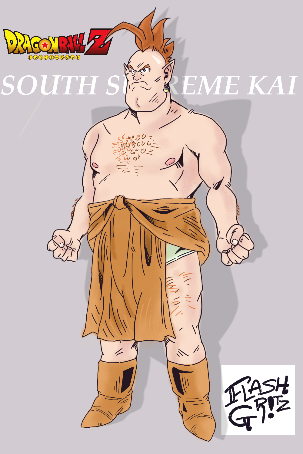 boots chub chubby dragon_ball dragon_ball_z fat fat_man flashgritz hairy hairy_legs hairy_male male_focus male_only man nipples south_supreme_kai tagme tagme_(artist) tagme_(character)