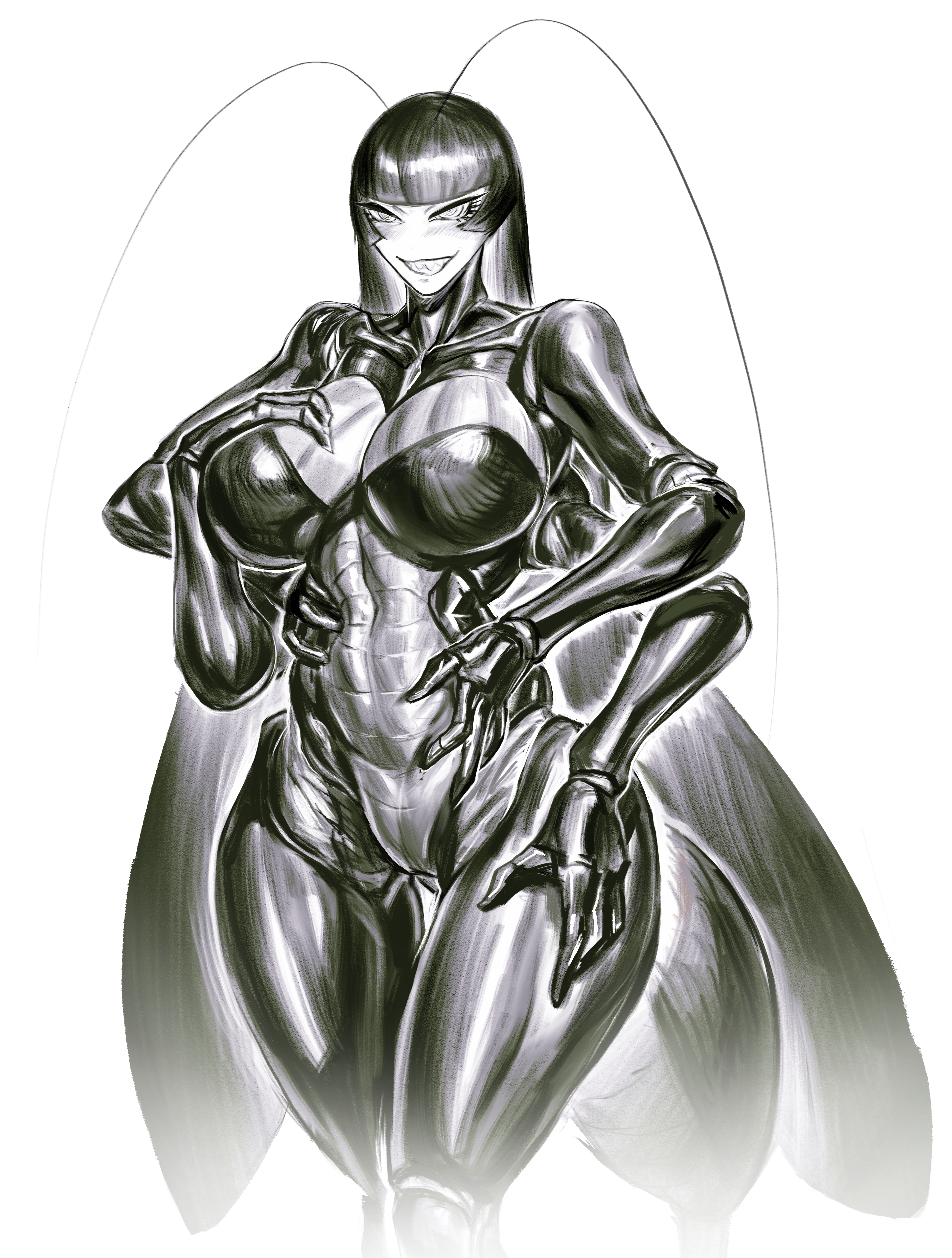 1girls, 4 arms, absurd res, animal humanoid, antennae (anatomy), anthro, arthropod, arthropod abdomen, arthropod humanoid, big breasts, black hair, blattodean, breasts, cockroach, cockroach humanoid, exoskeleton, female, female only, hair, hi res, humanoid, insect humanoid, insect wings, insects, lagon (artist), long hair, multi arm, multi limb, roya roach, solo, versus (manga), wings