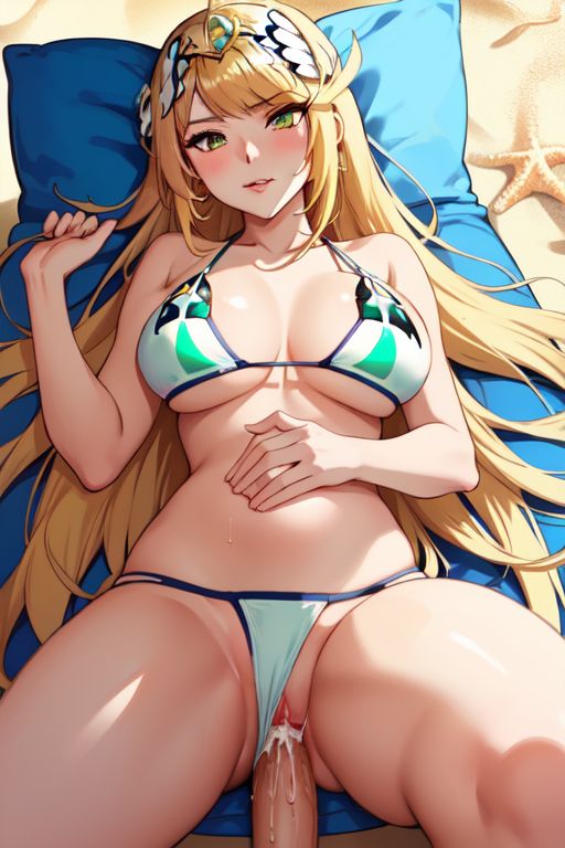 ai_generated beach bikini mythra mythra_(xenoblade) mythrafan65 xenoblade_(series) xenoblade_chronicles_2