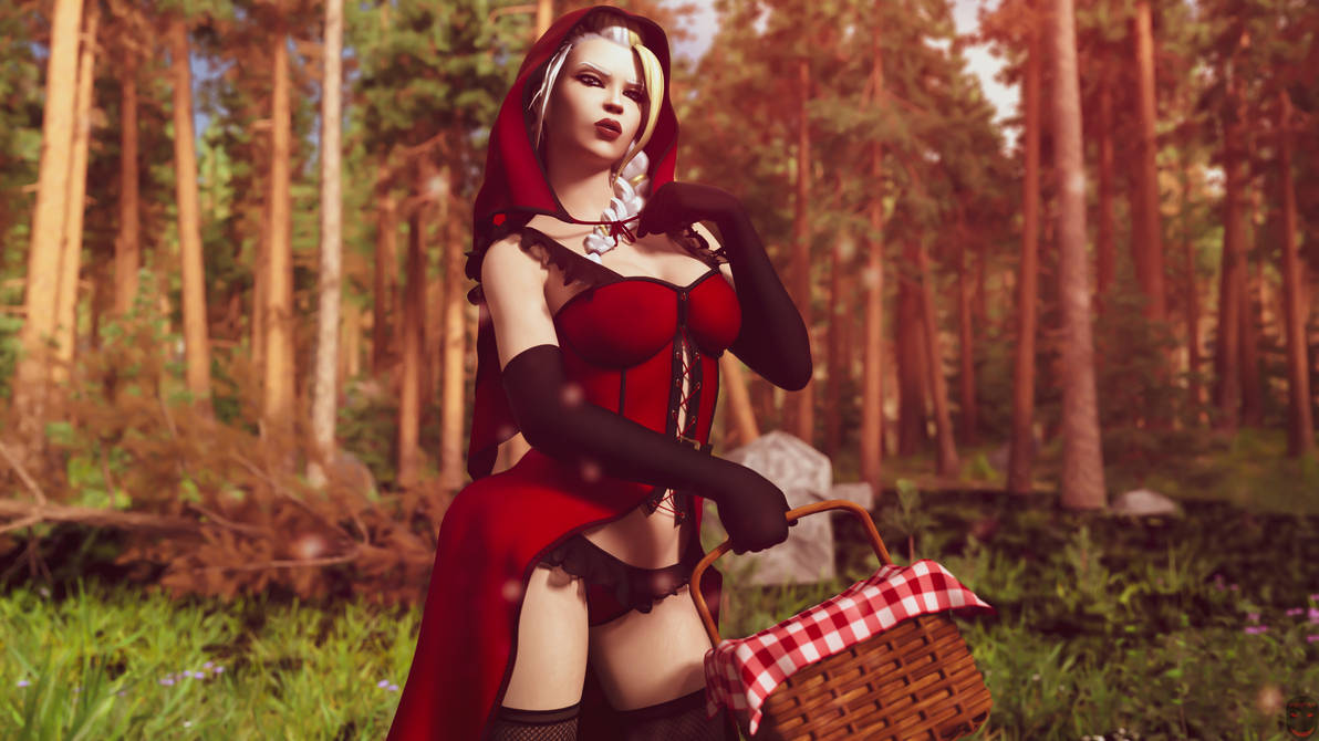 3d cosplay dmnhunter69 fishnet_legwear fishnet_thighhighs hood jaina_proudmoore lingerie panties red_panties red_riding_hood_(cosplay) world_of_warcraft