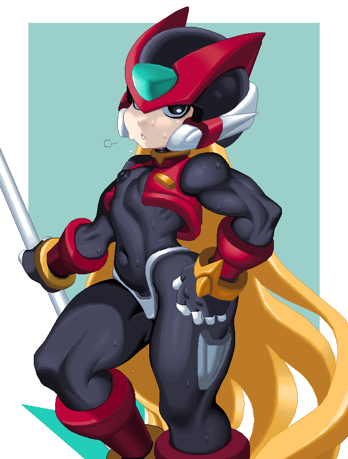 1boy android bodysuit femboy male_only mega_man mega_man_zero navel nipples riso robot thighs zero_(mega_man)