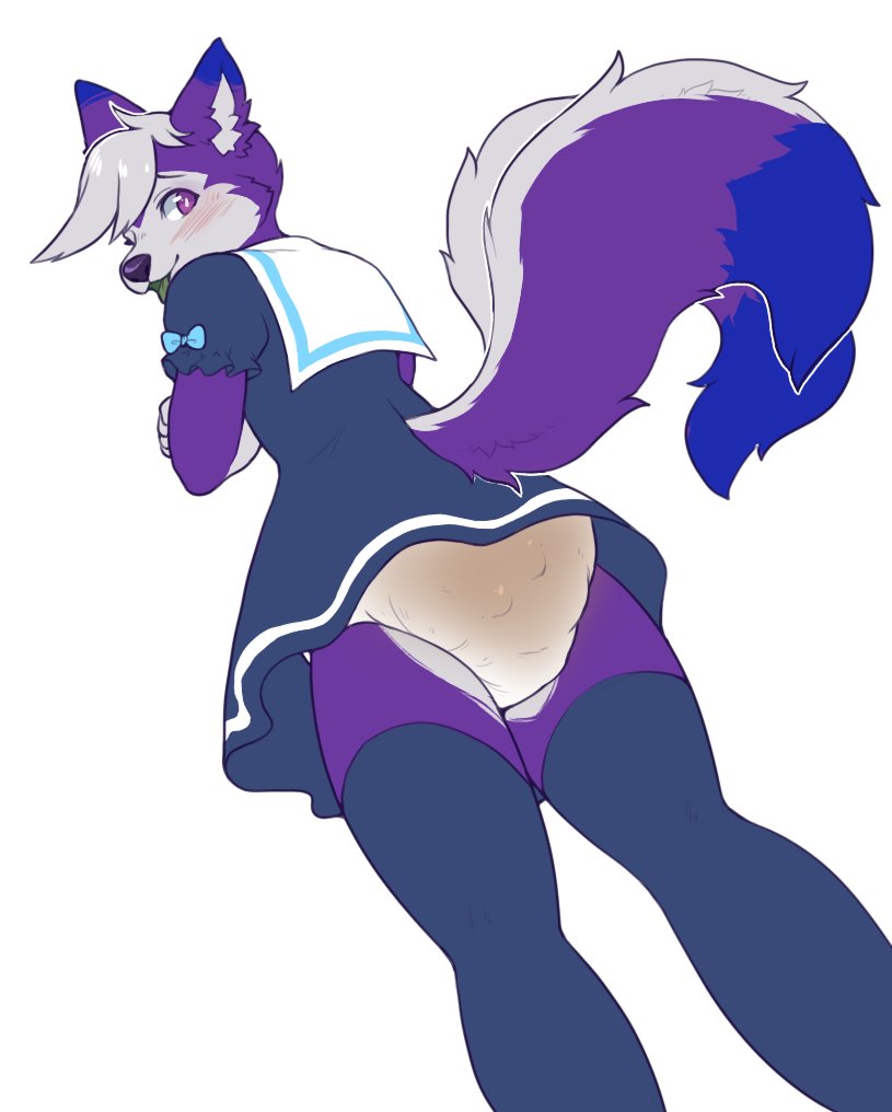 1girls anthro blue_fur body_fur diaper female female_only furry furry_only looking_down looking_pleasured messy_diaper multicolored_fur paws purple_eyes purple_fur scat school_uniform skirt solo solo_furry stinky_d0ggo tail tongue tongue_out white_fur