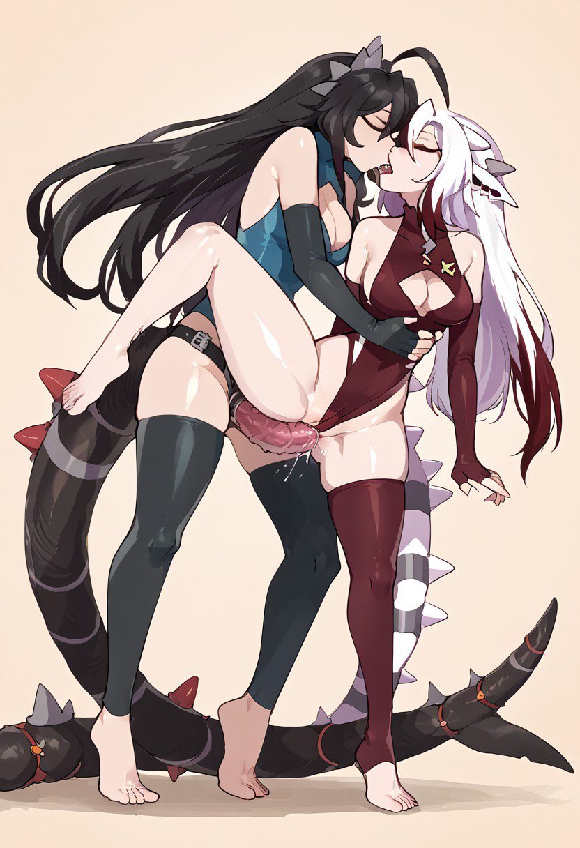 ai_generated godzilla godzilla_(series) kaiju kaiju_girls_(webcomic) silver_soul strap-on yuri