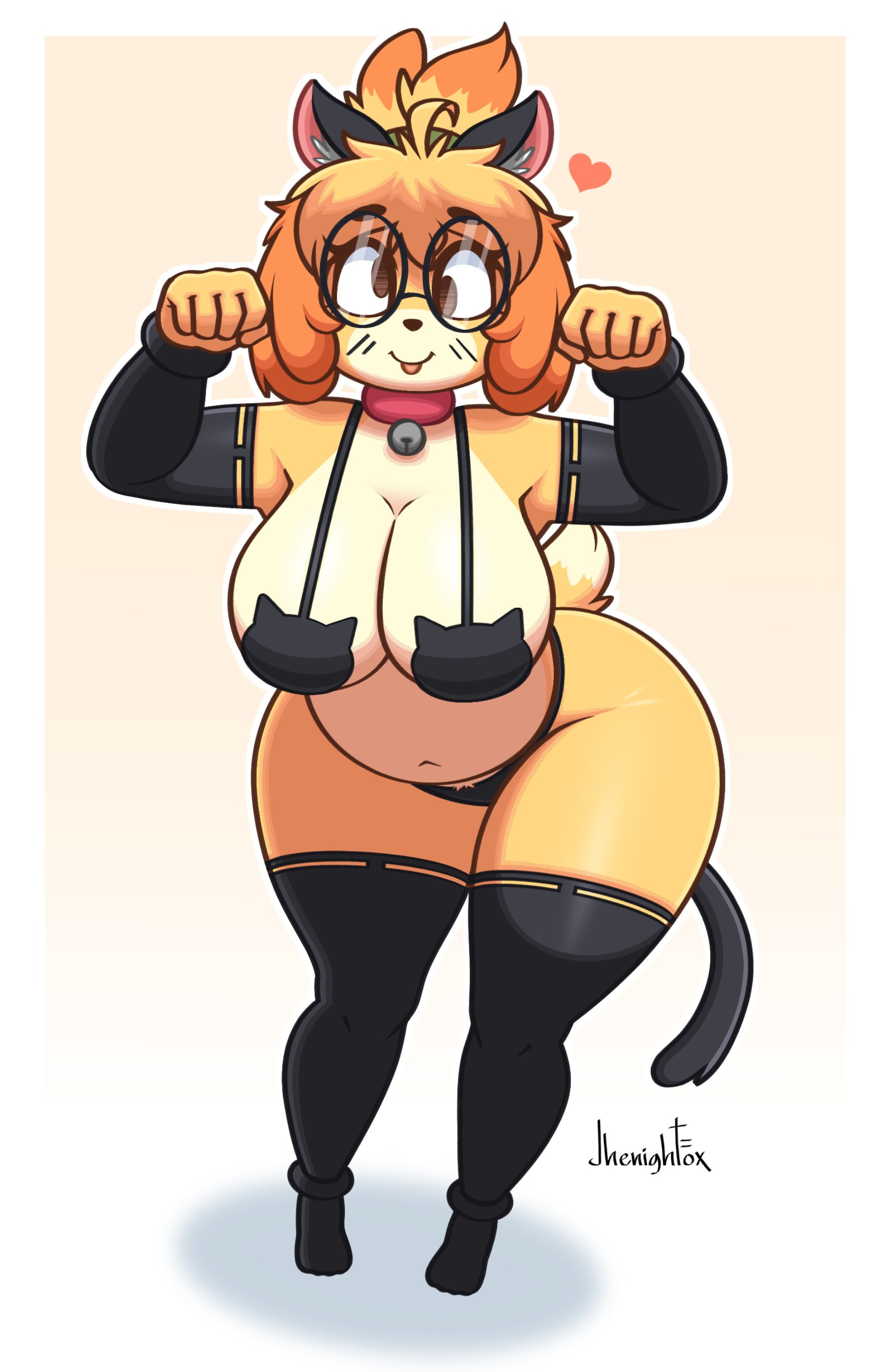 animal crossing, big breasts, breasts, cleavage, derpybelle, female, furry, huge breasts, isabelle (animal crossing), jhenightfox, thick thighs, wide hips