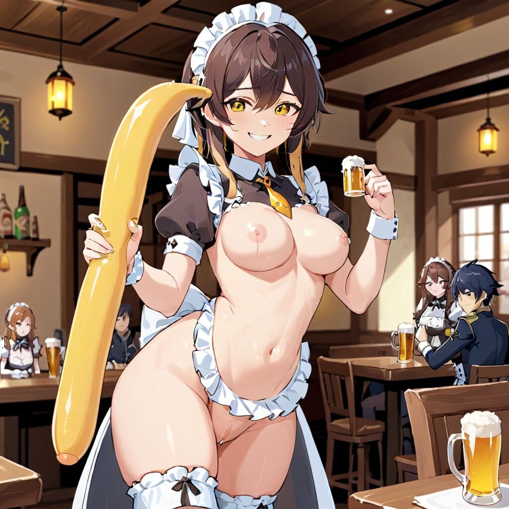 1girls ai_generated anatomically_incorrect bar breasts brown_hair female female_focus genshin_impact light-skinned_female light_skin rule_63 smile smile_at_viewer smiling smiling_at_viewer tavern