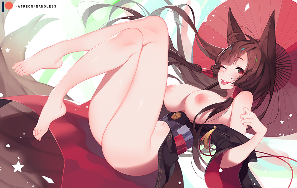 1girls akagi_(azur_lane) areolae azur_lane big_breasts breasts female female_only large_breasts looking_at_viewer nanoless nipples solo