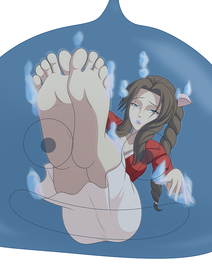 1girls about_to_die about_to_drown aerith_gainsborough asphyxiation barefoot brown_hair company_connection crossover dragon_quest drowning elmonais empty_eyes feet final_fantasy final_fantasy_vii foot_fetish foot_focus imminent_death slime slime_(dragon_quest) soles toes underwater vore