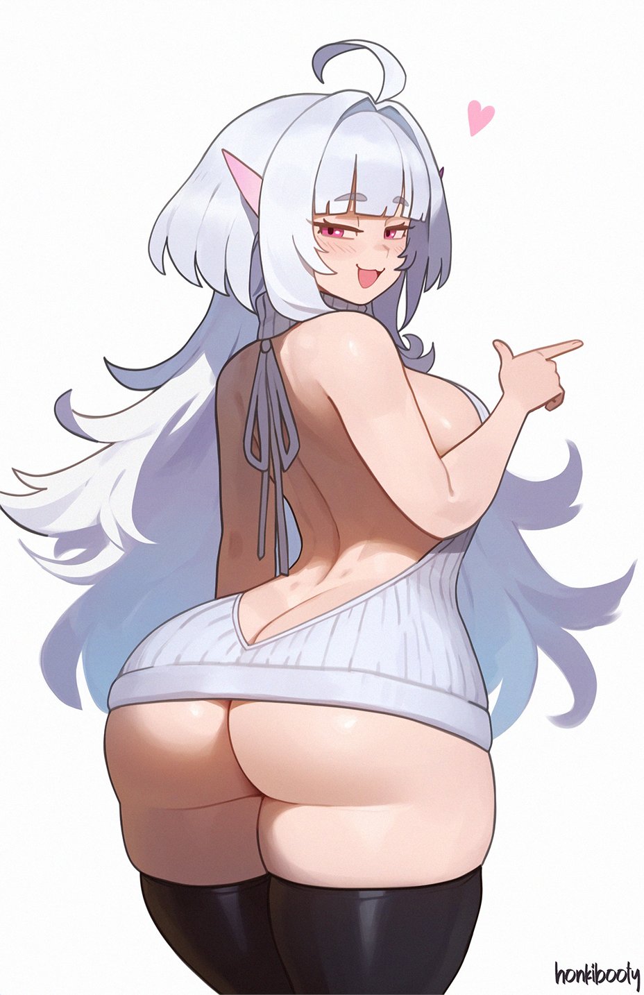 1girls, ai generated, ass, breasts, bubble ass, bubble butt, fate (series), fate/grand order, fate/prototype, female, large ass, large breasts, light skin, light-skinned female, long hair, merlin (fate/prototype), sweater, virgin killer sweater, white hair
