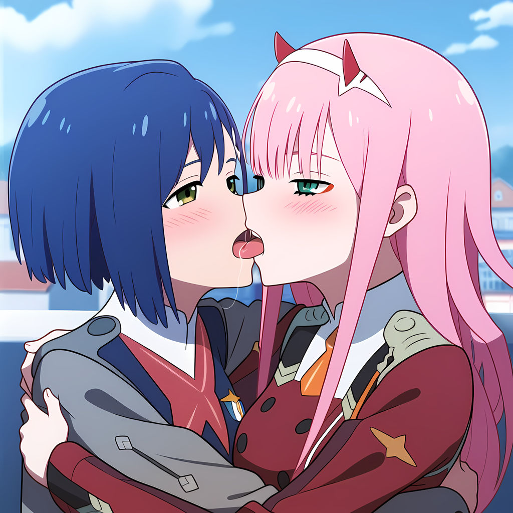 ai_generated darling_in_the_franxx french_kissing ichigo_(darling_in_the_franxx) kissing powerhouserift tongue_kiss tongue_touching_another's_tongue tongues_touching yuri zero_two_(darling_in_the_franxx)