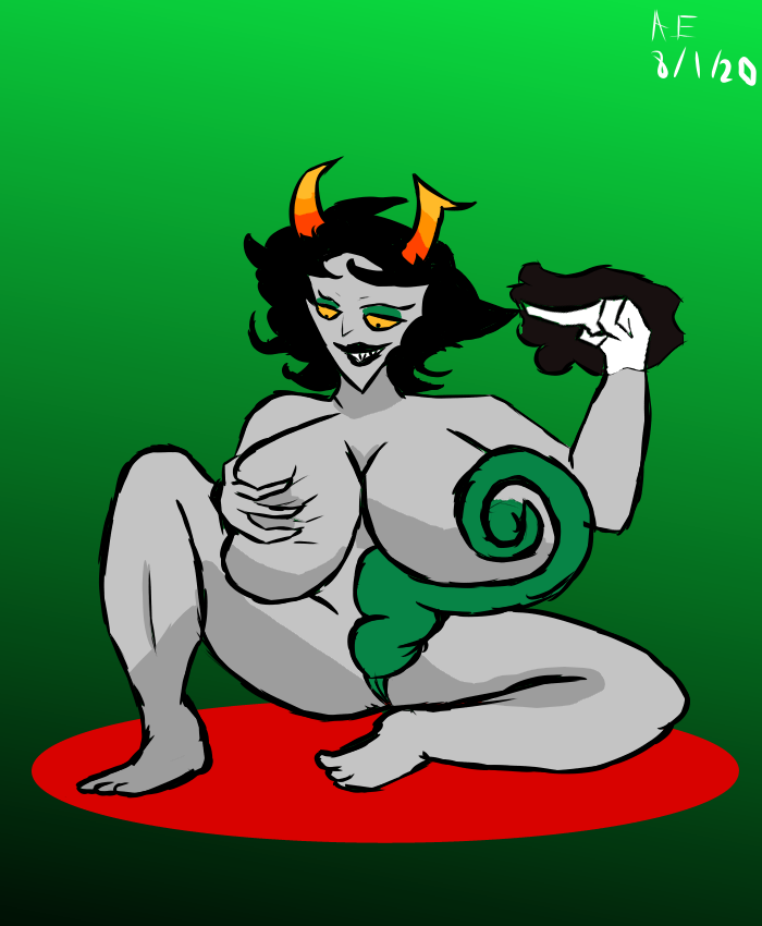 alien black_hair breasts colored_skin daraya_jonjet effigy eyeliner futa_sans_balls futanari grey_skin herm hermaphrodite hiveswap homestuck homestuck_troll horn horns intersex knife lynera_skalbi multi_genitalia penis pussy tattoo tentabulge troll