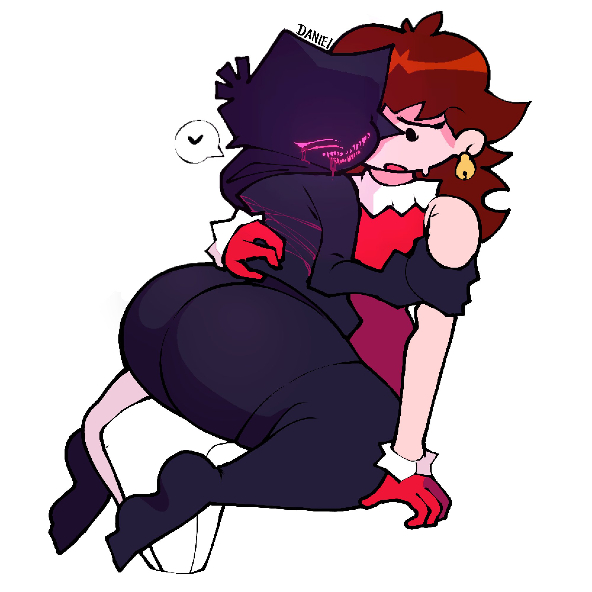 1femboy, 1girls, big ass, christmas outfit, corruption, dani (danielito), danielito, fat ass, femboy, friday night funkin, girlfriend (friday night funkin), grabbing arm, heart symbol, lprs, sitting on lap, smiling, sweat, sweatdrop, worried, worried expression