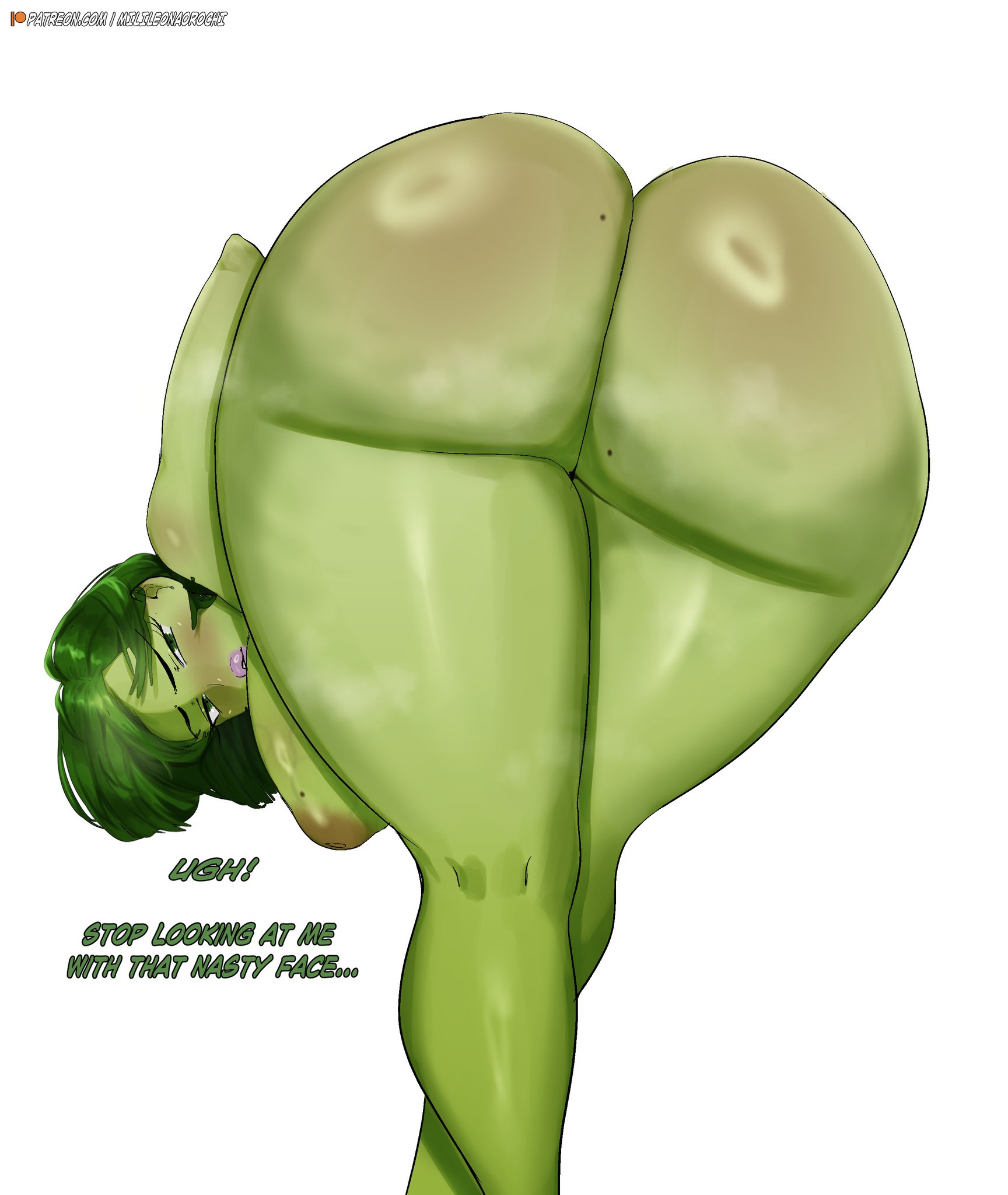 1girls, ass, ass focus, big ass, breasts, bubble ass, bubble butt, completely nude, completely nude female, disgust (inside out), fan character, fat ass, female, female only, green eyes, green hair, green skin, huge ass, huge breasts, huge nipples, inside out, inverted nipples, milileonaorochi, naked, naked female, nude, nude female, solo, solo female, thick thighs, thighhighs
