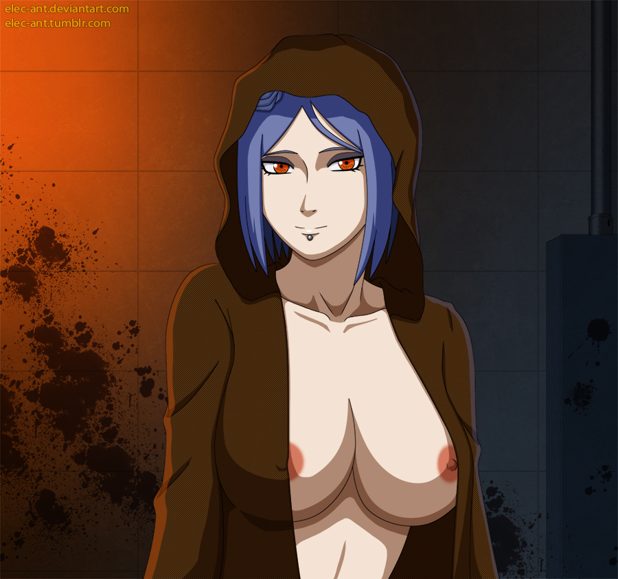 1girls blue_hair breasts elec-ant female female_only konan naruto naruto_shippuden text url watermark