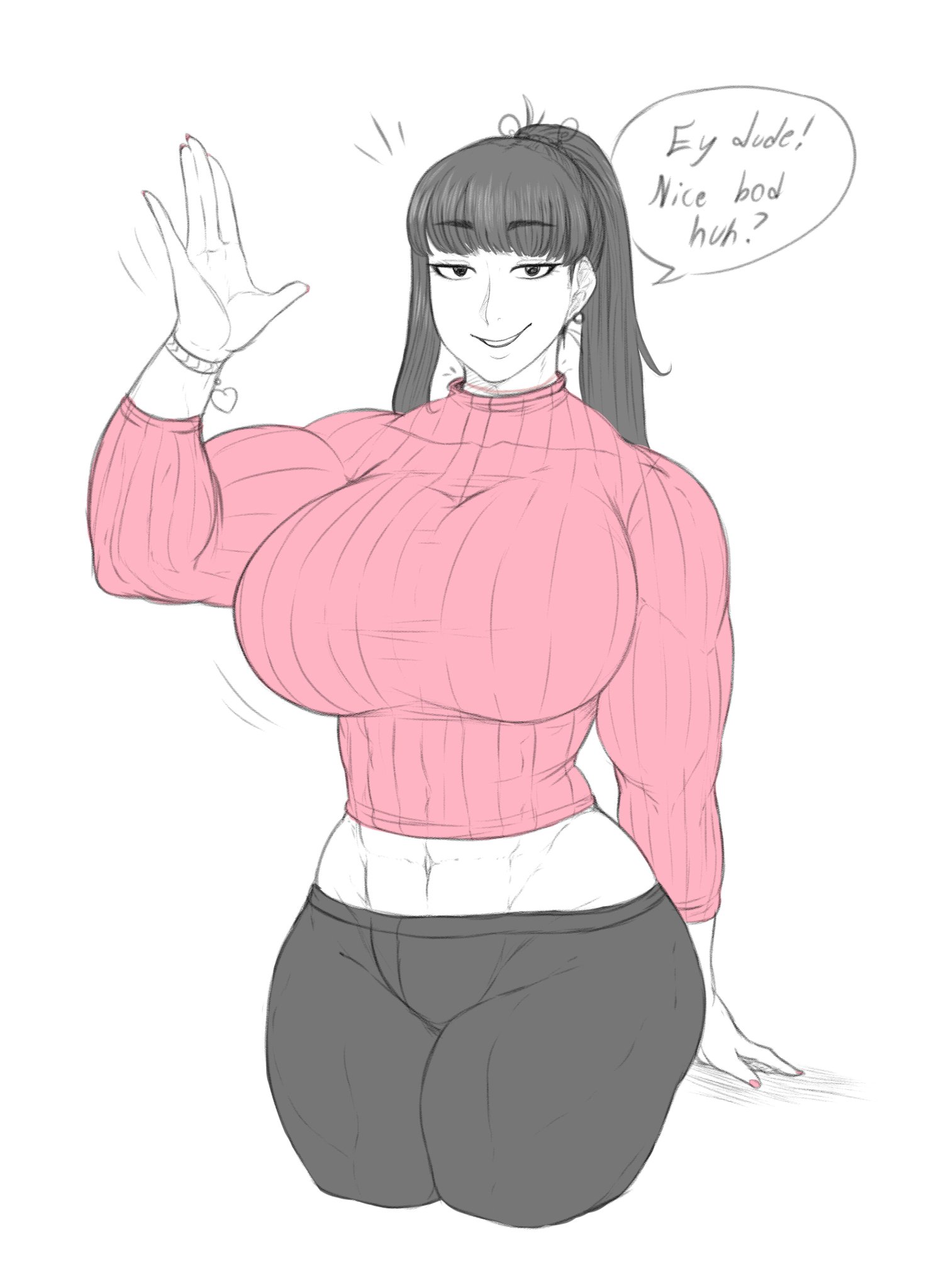abs, breasts, female, franktonius, huge breasts, muscular, muscular female, naughty face, smile, smug, thick thighs