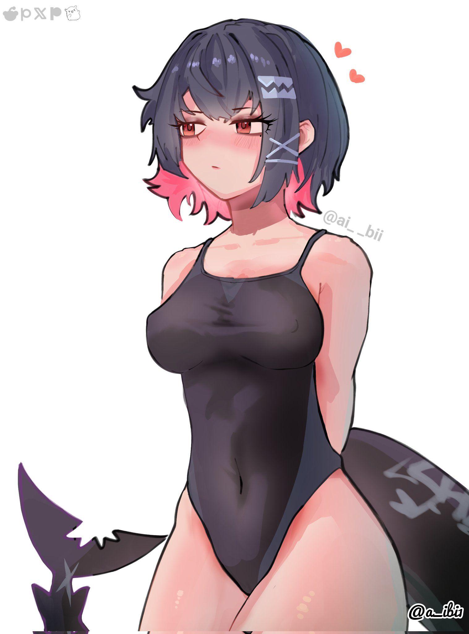 1girls, 2d, 2d (artwork), 2d artwork, adult, adult female, animal tail, arm behind back, background, big boobs, big breasts, bikini, black bikini, black hair, black one-piece swimsuit, black swimsuit, black swimwear, black-haired female, blank background, blush face, blushing, blushing female, breasts, busty, busty female, busty girl, collarbone, colored inner hair, curvaceous, curvaceous body, curvaceous female, curvaceous figure, curvaceous hips, curvy, curvy body, curvy female, curvy figure, curvy hips, dark hair, digital, digital art, digital drawing, digital drawing (artwork), digital media, digital media (artwork), drawing, ellen joe, fanart, female, female focus, female only, flushed, flushed cheeks, flushed face, from front, front view, game character, groin, hair between eyes, hair clip, hair clips, hair ornament, hair ornaments, hairclip, hairclips, hand behind back, hearts, hip dips, hourglass figure, hoyoverse, inguinal crease, inguinal ligament, large boobs, large breasts, lean figure, mature, mature female, mature woman, mihoyo, monotone background, multicolored hair, narrow waist, nipple bulge, one color background, one-piece swimsuit, pink hair, pink hair female, pink-haired female, plain background, portrait, red eyes, red-eyed female, shark girl, shark tail, short hair, shoulders, slender body, slender waist, slim female, slim waist, solid color background, solo, split-color hair, standing, swimsuit, swimwear, tail, thick thighs, thighs, top view, two tone hair, two-tone hair, upper body, video game, video game character, video games, voluptuous, voluptuous body, voluptuous female, voluptuous figure, voluptuous woman, white background, wide hips, woman, zenless zone zero