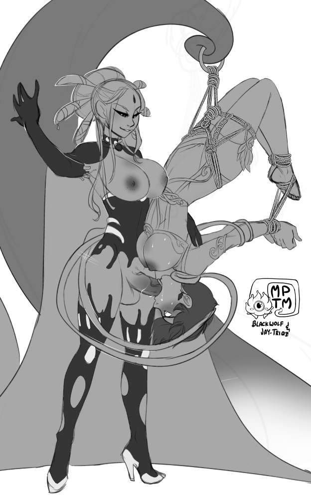 ankles tied, arms behind back, arms tied behind back, blush, bondage, bound, bound ankles, bound wrists, breasts, choking, cinder fall, dominant futa, dominated, face fucking, fellatio, female, femsub, forced, forced oral, futa on female, futa penetrating, futadom, futanari, hands behind back, hands tied, hogtie, hogtied, intersex, irrumatio, monochrome, my pet tentacle monster, neck grab, oral, oral insertion, oral rape, penis, rape, raped, restrained, rope, rope bondage, rope harness, rwby, salem (rwby), submissive female, suspended, suspended in midair, suspension, suspension bondage, tentacle, thick thighs, thighhighs, throat fuck, tied, tied hands, tied up, upside-down, voluptuous, wrists tied