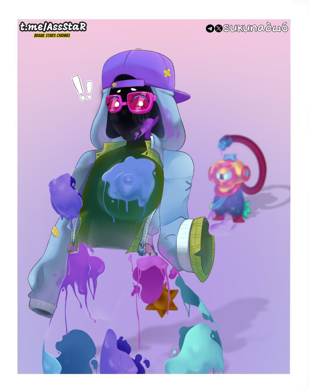 ass, big ass, big breasts, big nipples, big thighs, brawl stars, breasts, breasts out, cap, colored skin, embarrassed, fat ass, female, front view, glasses, hips, huge breasts, invisible, male, nipples, otis (brawl stars), pleasure, sagging breasts, shade (brawl stars), sukunaowo, wide hips