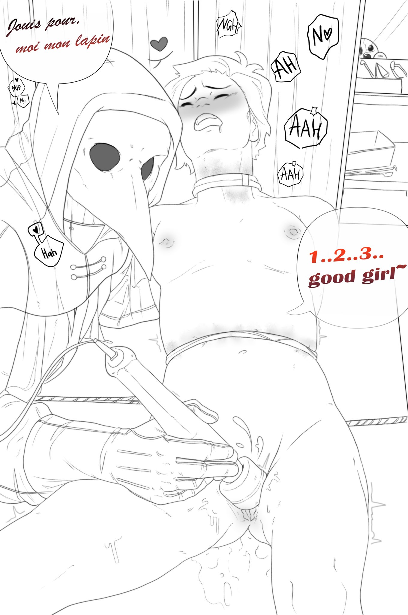 1boy, 1girls, anon, anonymous female, bondage, dominant, dominant male, domination, drooling, female, femsub, judithlore, line art, male, maledom, masturbating other, masturbation, overstimulation, pussy, pussy juice, pussy juice drip, pussy juice string, pussy juice trail, restrained, scp foundation, scp-049, sex toy, sex toys, straight, submission, submissive female, vaginal fluids, vaginal juices, vibrator, vibrator on pussy, wand vibrator, wet pussy