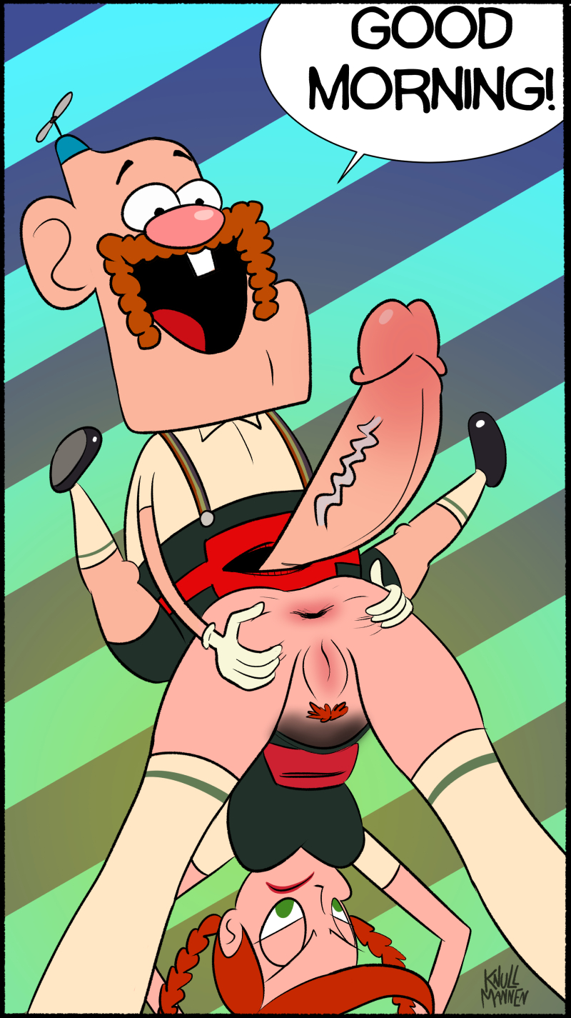 1boy 1girls anus aunt_grandma cartoon_network female green_eyes imminent_anal knullmannen large_penis moustache pubic_hair pussy red_hair spread_anus thighhighs uncle_grandpa upside-down veiny_penis