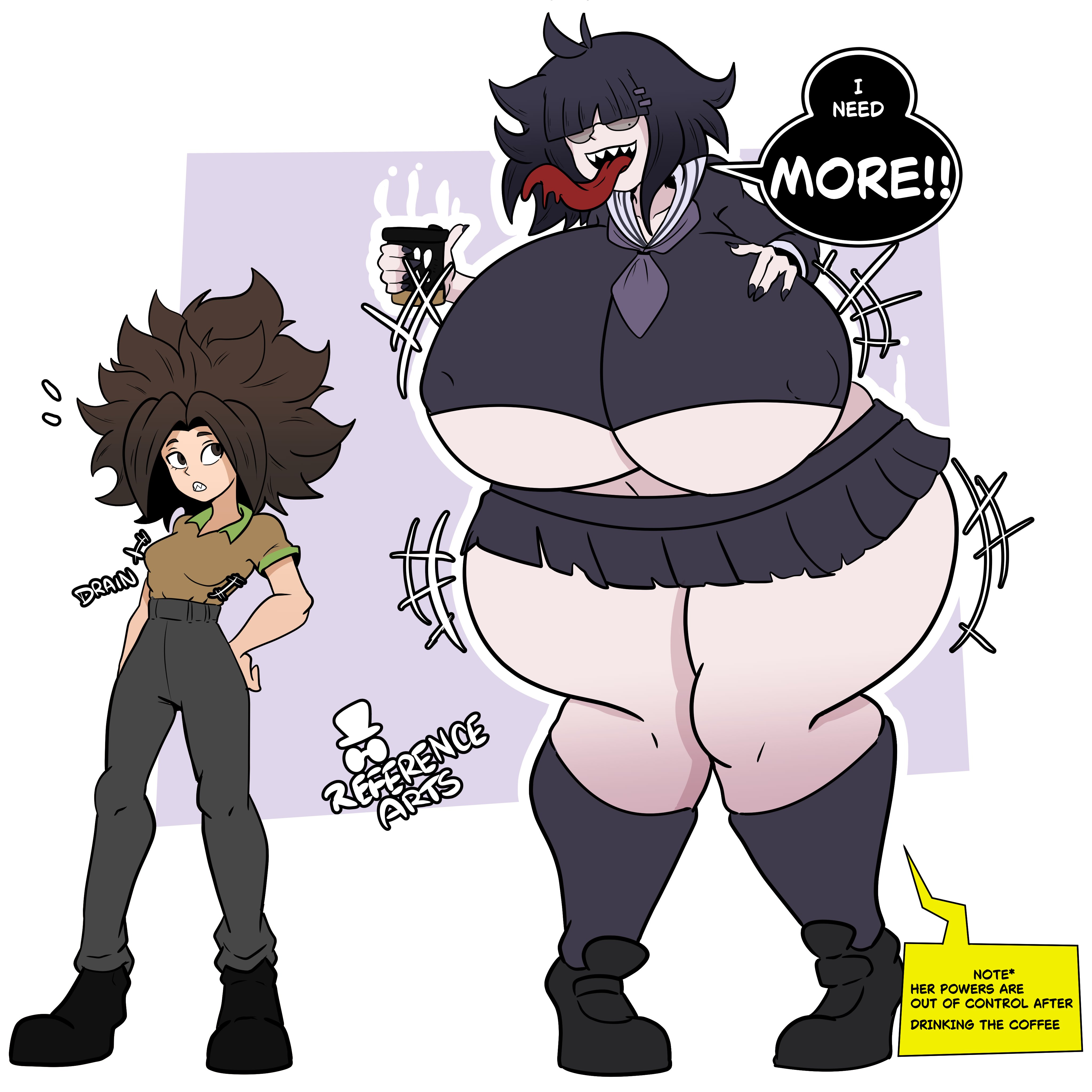 ass, ass expansion, attribute theft, black hair, breast expansion, breast growth, breast growth (enlargement), breasts, expansion, female, huge ass, huge breasts, keiko (emmarrgus), referencearts, tagme, thick thighs, tounge out