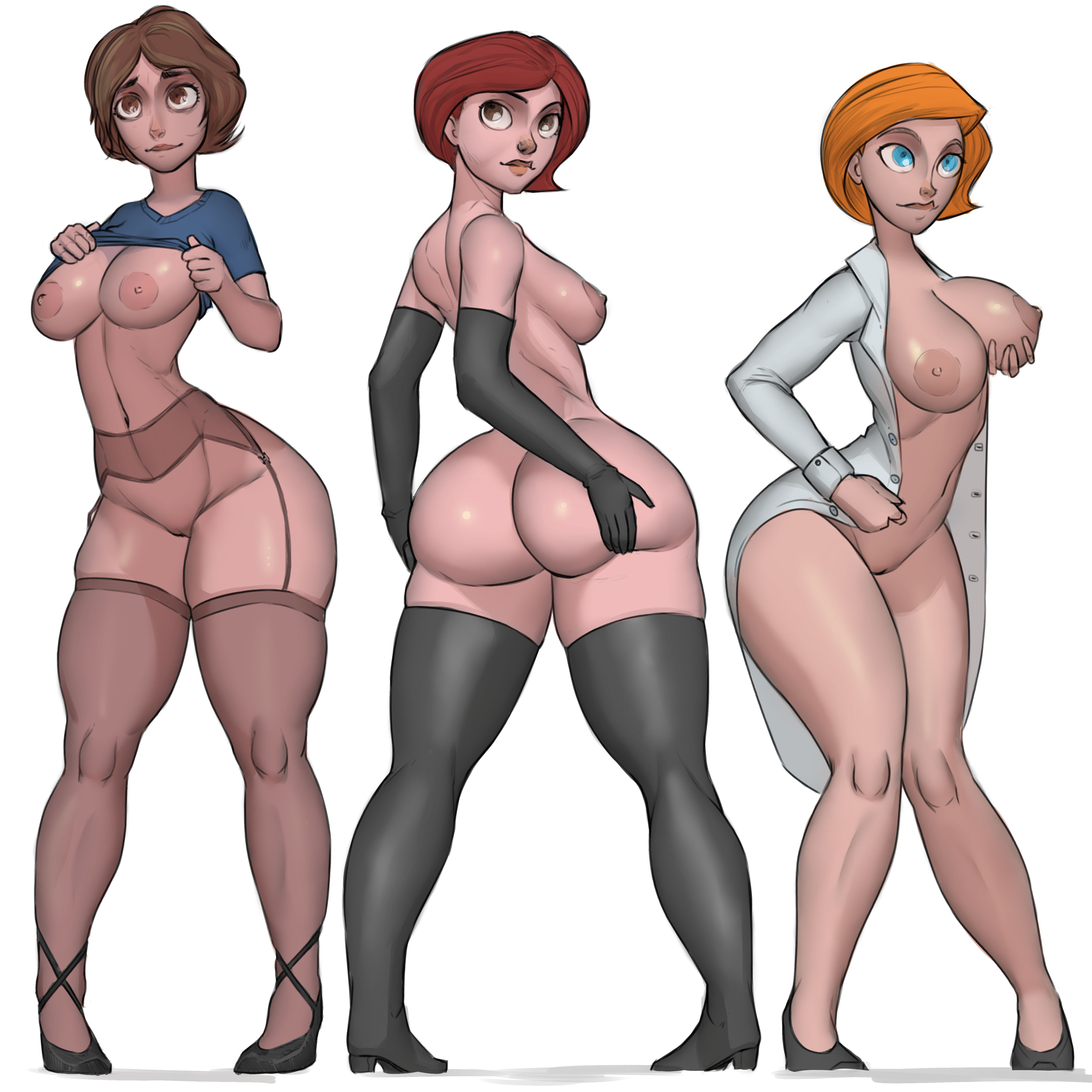 3girls, 3milfs, ann possible, areolae, ass, atomiccreep, aunt cass, big hero 6, breasts, cass hamada, disney, disney channel, elastigirl, female, female only, functionally nude, helen parr, kim possible, labcoat, marvel, marvel comics, milf, milfs, nipples, take your pick, the incredibles, thick thighs, thighhighs, thighs, trio, trio female, voluptuous, voluptuous female, voluptuous milf