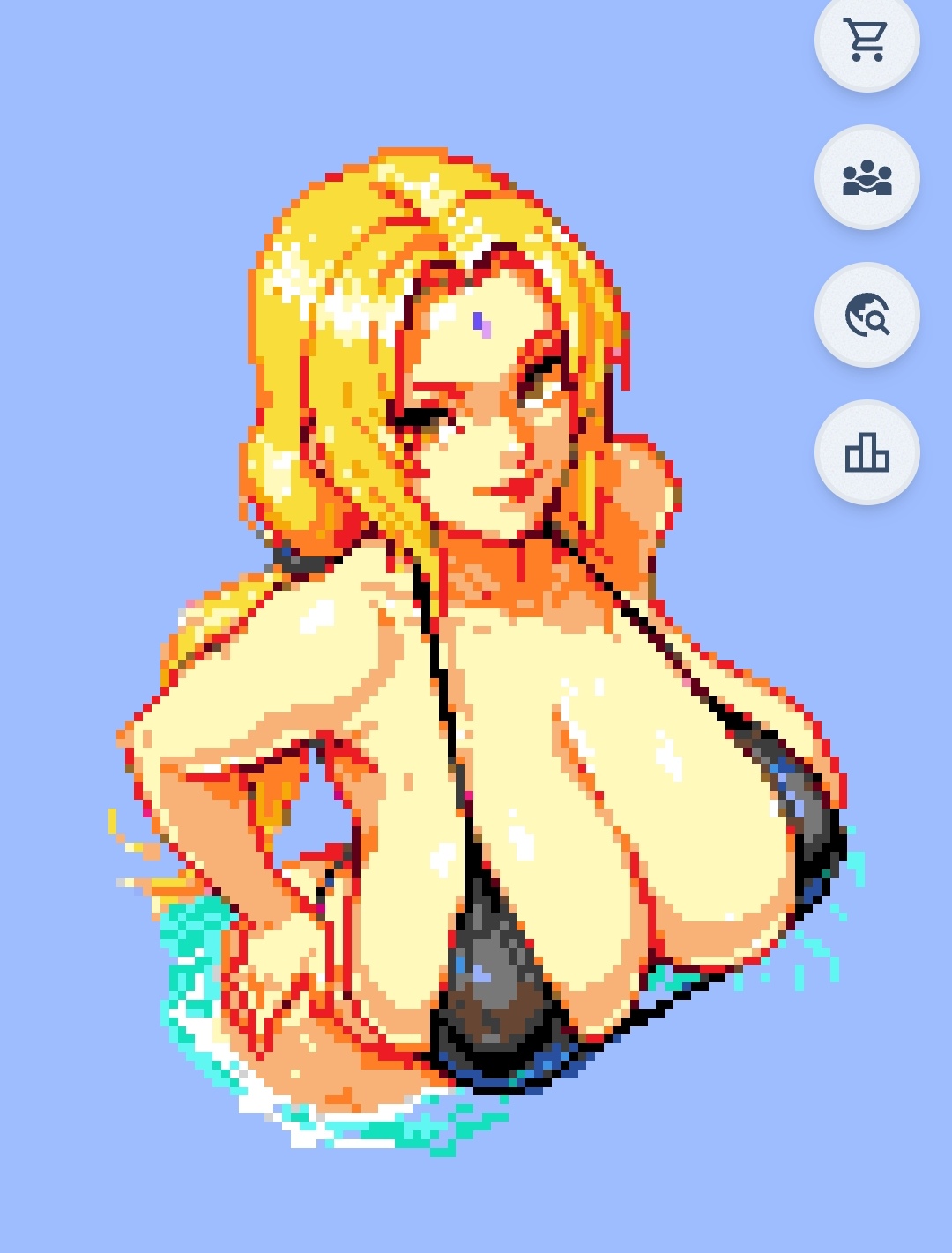 blonde hair, breasts, female, huge breasts, looking at viewer, naruto, naruto (series), naruto shippuden, pixel art, sling bikini, tagme, tsunade, wplace, wplace (artwork)