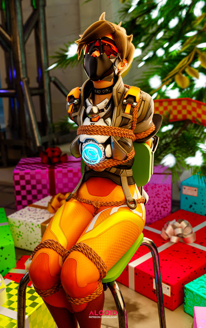 3d 3d_(artwork) algoid arms_behind_back bdsm_gear blindfold bondage bondage bondage bondage_gear bound chair chair_bondage christmas collar female female_focus female_only gag gagged gagged_female legs looking_up not_ai_generated overwatch overwatch_2 rope rope_bondage slave_collar solo solo_female solo_focus thick_thighs thighs tracer