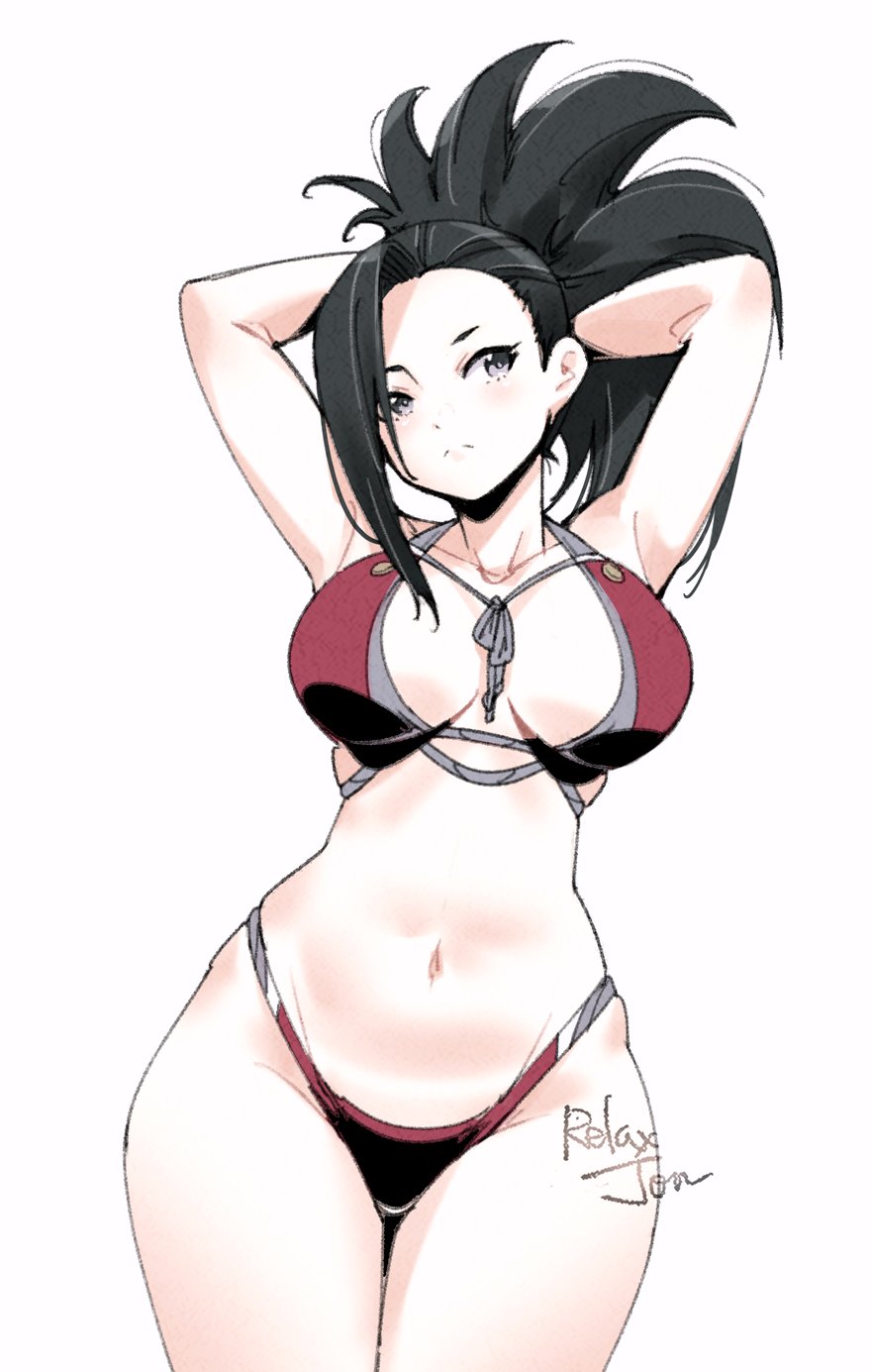 big_breasts bikini cleavage hourglass_figure midriff momo_yaoyorozu my_hero_academia relaxjon solo_female wide_hips