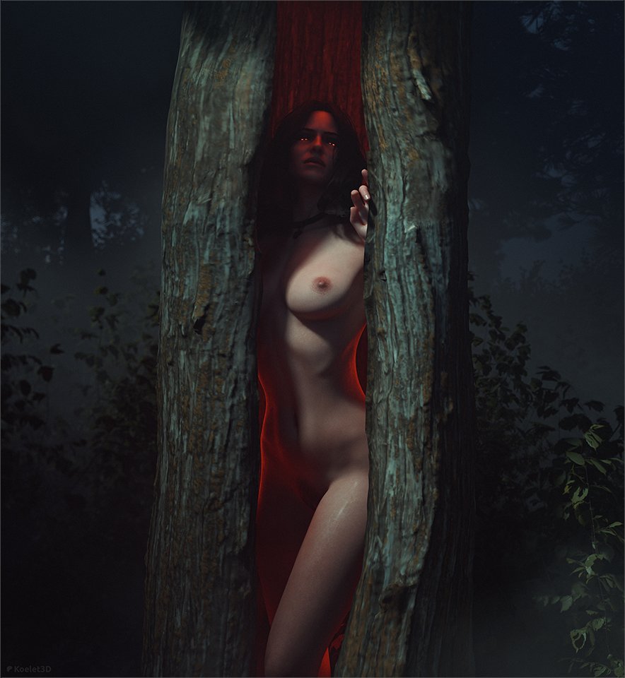 1girls 3d 3d_(artwork) areolae black_hair breasts completely_nude female female_focus female_only forest koelet3d large_breasts light-skinned_female looking_at_viewer nipples nude outdoors possession red_eyes solo solo_focus spread_legs the_witcher_(series) the_witcher_3:_wild_hunt yennefer