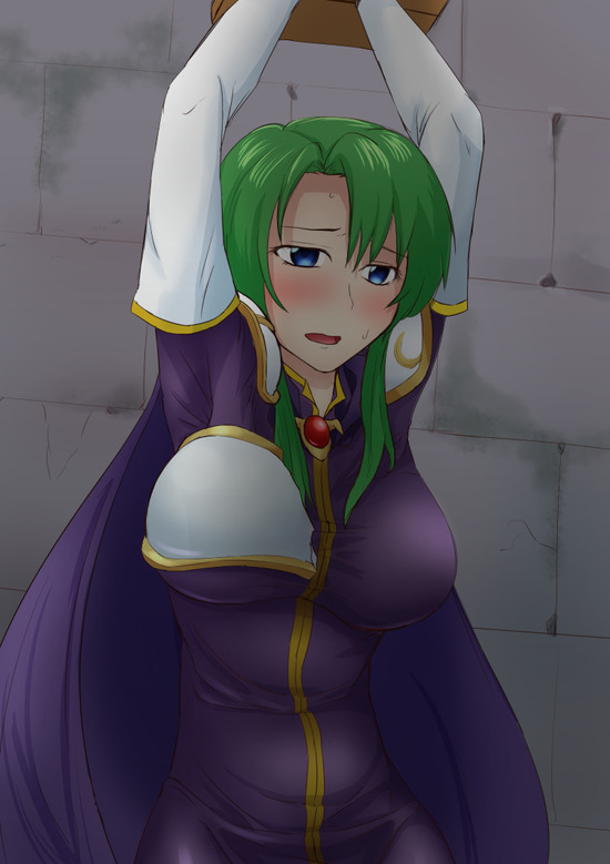 blush cecilia_(fire_emblem) fire_emblem fire_emblem:_the_binding_blade green_eyes green_hair restrained sakuraseko